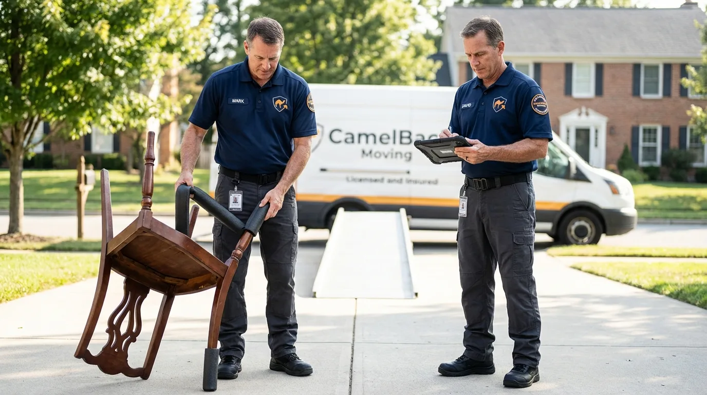 Movers inspecting furniture for damage prevention before loading in Columbus, MT